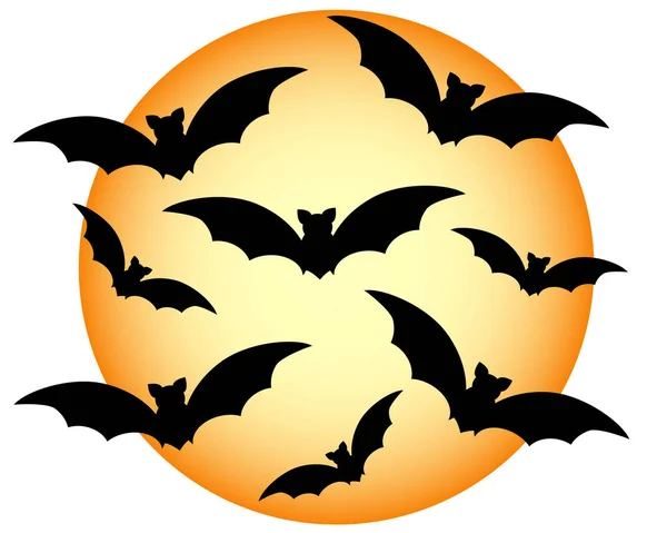 Many bats on the background of the moon — Stock Vector
