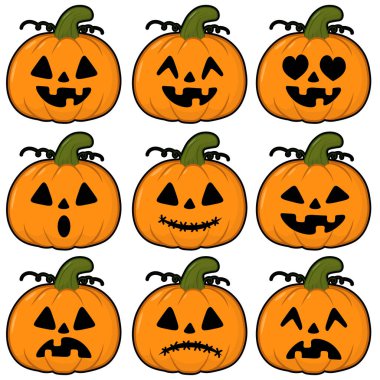 Beyaz arkaplanda izole edilmiş Cadılar Bayramı balkabakları. 