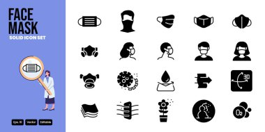yüz maskesi katı simge set vektör tasarımı web ve mobil uygulama için iyi