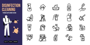 İnce ana hatları dezenfekte etmek ve temizlemek ağ ve mobil uygulama için iyi bir vektör dizaynı