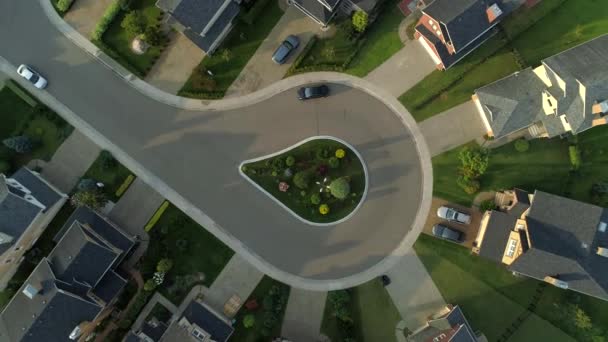 Close details of car standing near cottage village suburban modern residential complex area home ownership land. Club houses outskirts of metropolis rich elite district individual. Aerial upwards — Stock Footage Close Details Car Standing Cottage Village Suburban Modern Residential Complex Royalty Free Stock Footage