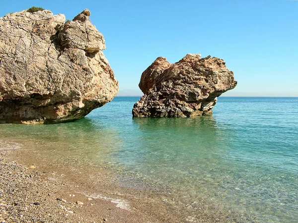 Dos Acantilados Mar Una Playa Salvaje Beldibi Antalya Turquía —  Fotos de Stock