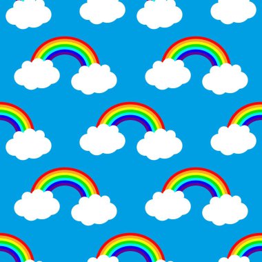 rainbow and clouds seamless pattern