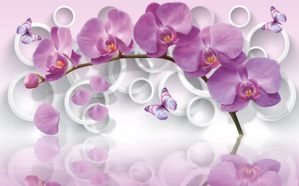 Wallpapers with orchids and waving butterflies on 3d background will visually expand the space in a small room, bring more light and become an accent in the interior. Flower theme - this is a trend in interior design