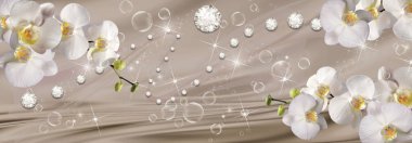 orkide ve rhinestones ipek zemin üzerine duvar kağıtları görsel olarak bir küçük odadaki alanı genişletmek, daha fazla ışık getirmek ve iç aksanıyla olmak. Çiçek Tema - bu iç tasarım trend mı.