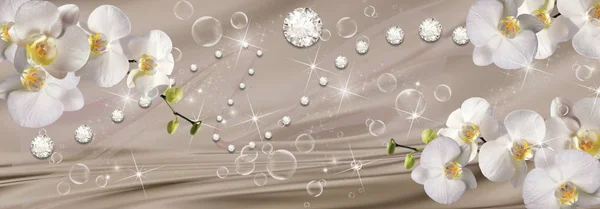 orkide ve rhinestones ipek zemin üzerine duvar kağıtları görsel olarak bir küçük odadaki alanı genişletmek, daha fazla ışık getirmek ve iç aksanıyla olmak. Çiçek Tema - bu iç tasarım trend mı.