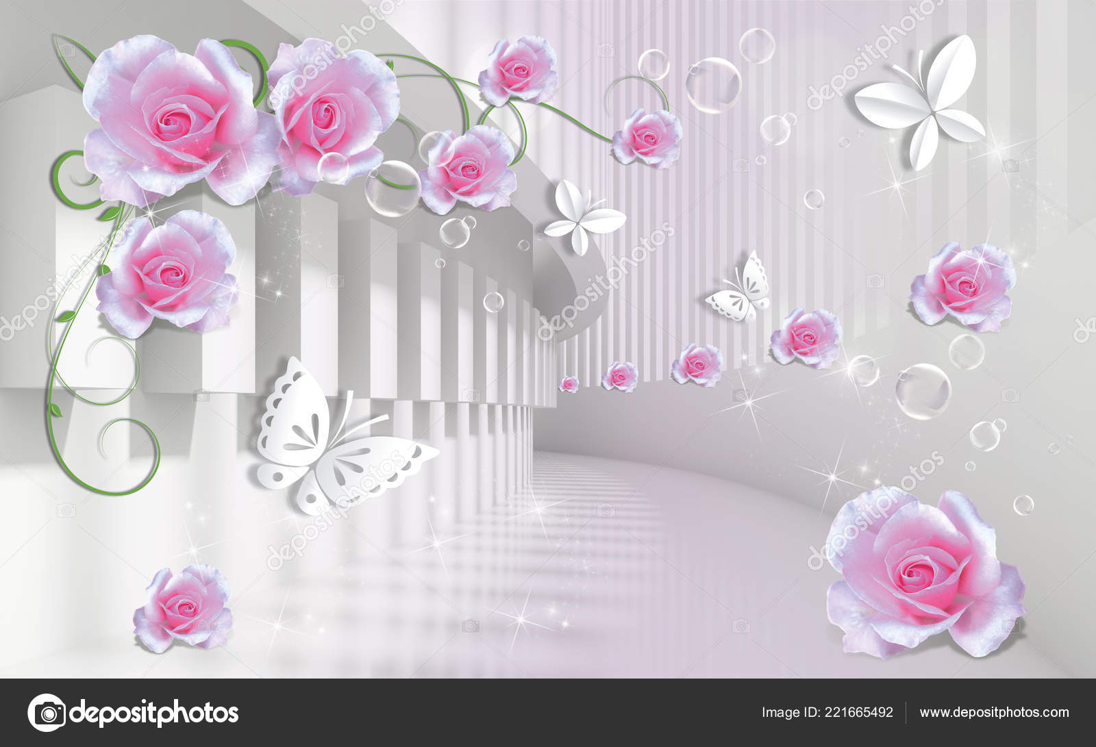 Download 3d Pretty Pink Roses And Butterflies Wallpaper | Wallpapers.com