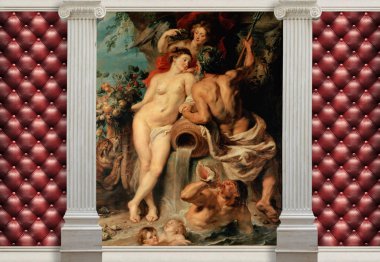 3D duvar kağıdı, kapitone deri ve sütunlar, sendika toprak ve su Peter Rubens, 1618 boyama etkisi