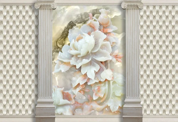 Classic Greek Pillar Background Stone Roses — Stock Photo, Image
