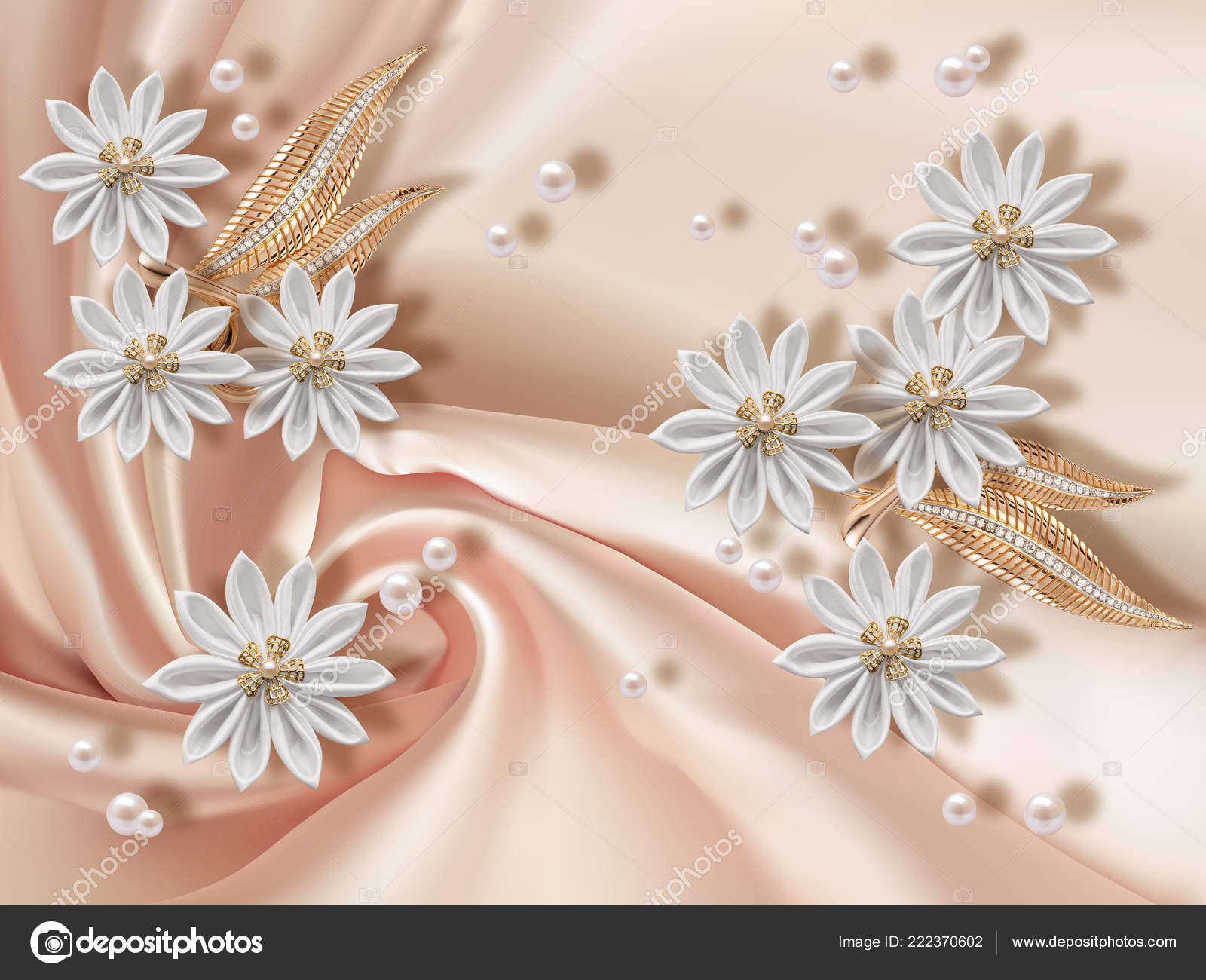 Wallpaper Jewelry Flowers Pearls Silk Background Flower Theme Trend Design Stock Photo C Di Vna