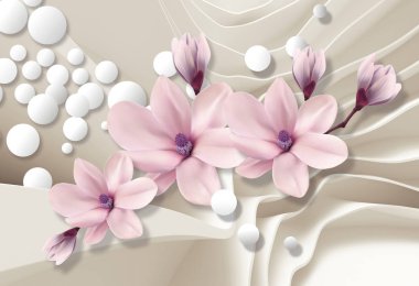 3D duvar kağıdı, Manolya arka plan bej mimari üzerinde getir. Kutlama 3d arka plan.