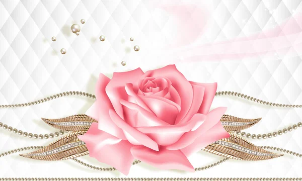Ταπετσαρία Τριαντάφυλλο Και Κοσμήματα Λουλούδια Άσπρο Φόντο Αφηρημένη Γιορτή Φόντο — Φωτογραφία Αρχείου