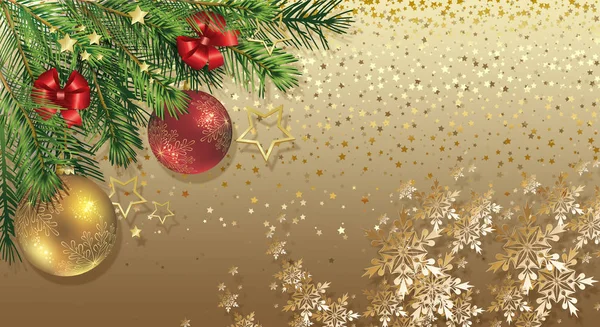 Noel parlak arka plan çam dalları ile altın ve kırmızı top. 2019 mutlu yeni Year.Celebration 3d arka plan.