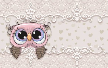 3D duvar kağıdı, şirin bebek arka plan ile owlet. Doğum günü kartları
