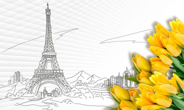 3d wallpaper, city Paris, France,The Eiffel Tower vector and yellow tulips on white abstract background. - Stock Image - Everypixel 3d wallpaper, city Paris, France,The Eiffel Tower vector and yellow tulips on white abstract background. - Stock Image - Everypixel