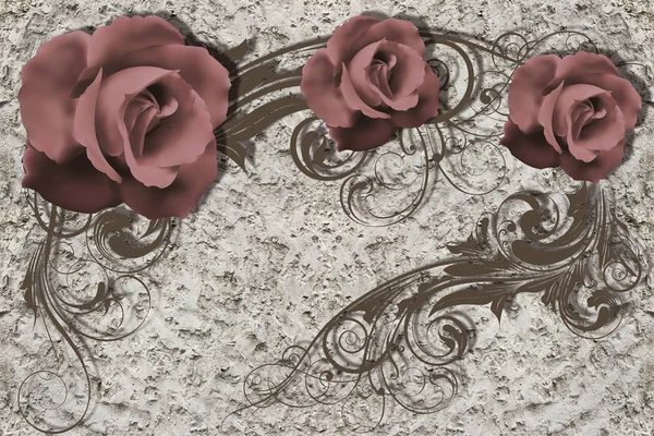 Duvar Kağıdı Duvar Güllerinin Kaba Sıva Çiçek Tema Tasarım Trend — Stok fotoğraf