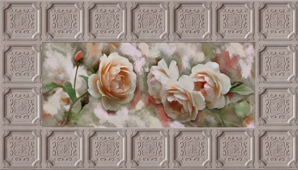 3d, painting decorative ceiling wallpaper backdrop. Ceiling painting and decorating. Fresco effect. The original panel will turn your room in with the most recent world trends in interior fashion. — Stock Image Painting Decorative Ceiling Wallpaper Backdrop Ceiling Painting Decorating Fresco Effect Stock Picture