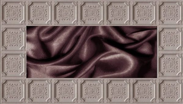 3d wallpaper, ceiling tile and dark silk, decorative ceiling wallpaper backdrop. Fresco effect. — Stock Image Wallpaper Ceiling Tile Dark Silk Decorative Ceiling Wallpaper Backdrop Fresco Royalty Free Stock Photos