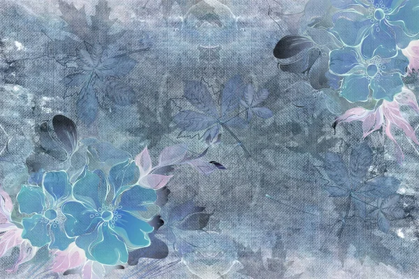 Tapeta Tekstury Dzikie Kwiaty Płótnie Denim — Zdjęcie stockowe