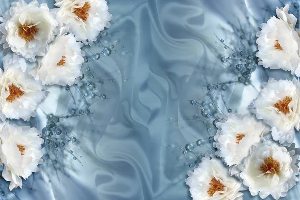 Tapete Textur Stoffblumen Auf Blauem Seidenhintergrund — Stockfoto