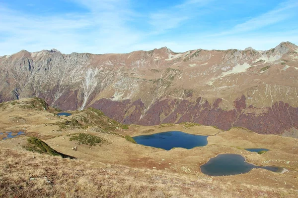 Panorama Met Gele Herfst Heuvels Bergen Foto Werd Genomen Vallei — Stockfoto