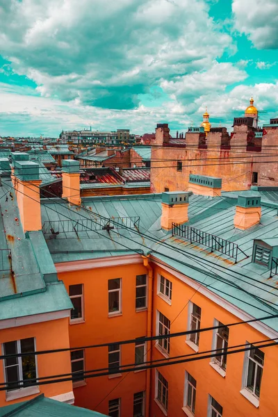 Staré Červené Střechy Saint Petersburg Panoramatický Pohled Starý Dvůr Historických — Stock fotografie