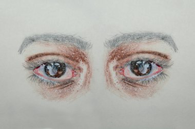 Işık arkaplanına el çizimi ve insan gözü çizimi