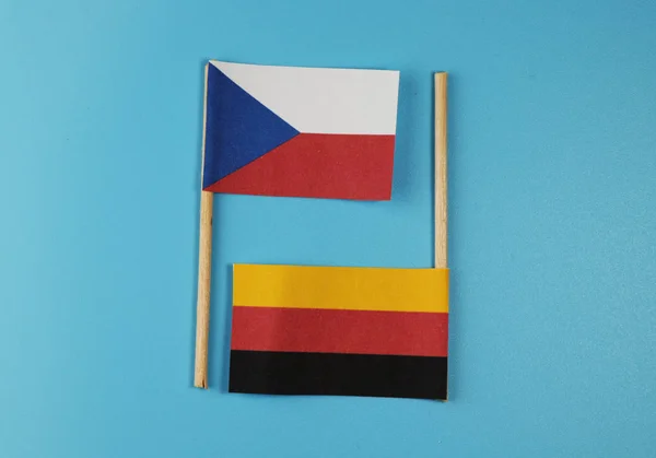 National Czech Flag Flag Germany Wooden Sticks Blue Background — Stock Photo, Image