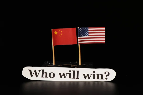 Trade war between USA and China grow up. Conflict is more and more bigger. And cooperation is in sky. Black background