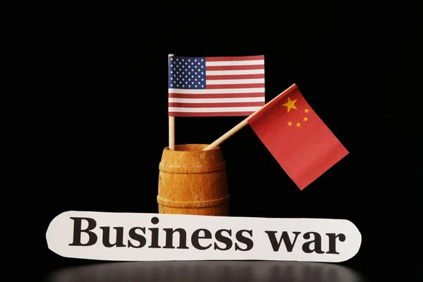 A increasing trade war between united states and china. Both country increasing custom duties on goods from other country. black background