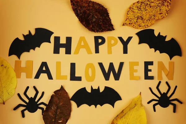Una Vista Signo Halloween Feliz Con Murciélagos Negros Arañas También — Foto de Stock
