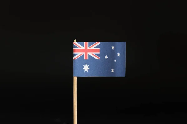 Bandera Nacional Australia Sobre Palo Madera Sobre Fondo Negro Estado —  Fotos de Stock