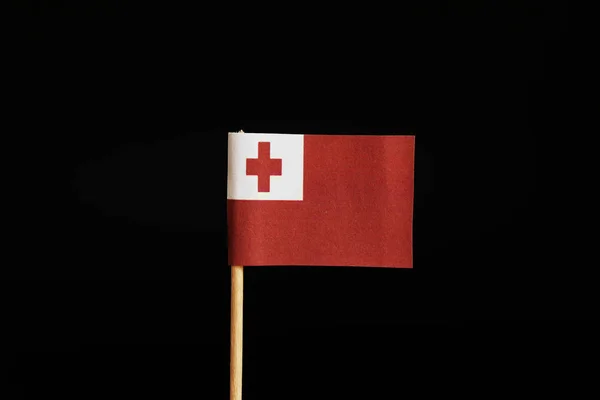 Interesting Flag Tonga Wooden Stick Black Background Tonga Belongs Oceania — Stock Photo, Image
