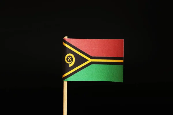 Bandiera Ufficiale Vanuatu Bastone Legno Sfondo Nero Uno Stato Insulare — Foto Stock