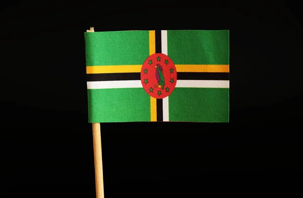 Eine Nationalflagge Aus Dominica Auf Holzstab Auf Schwarzem Hintergrund Zivil — Stockfoto