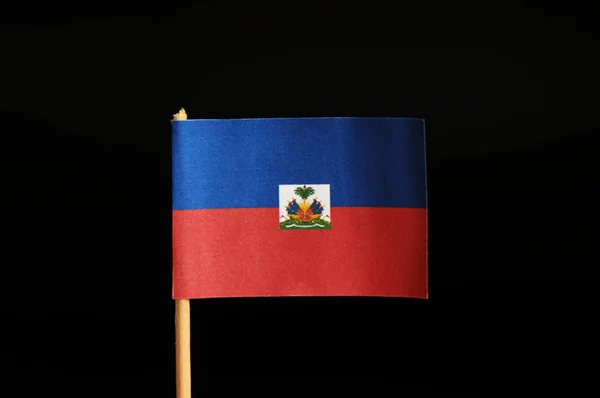 Drapeau Officiel Haïti Sur Cure Dent Sur Fond Noir Haïti — Photo