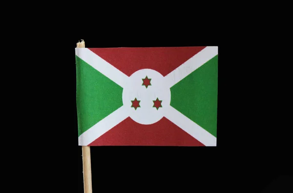 Bandera Oficial Burundi Sobre Palillo Dientes Sobre Fondo Negro Consta — Foto de Stock