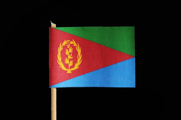 Bandera Nacional Oficial Eritrea Sobre Palillo Dientes Sobre Fondo Negro — Foto de Stock