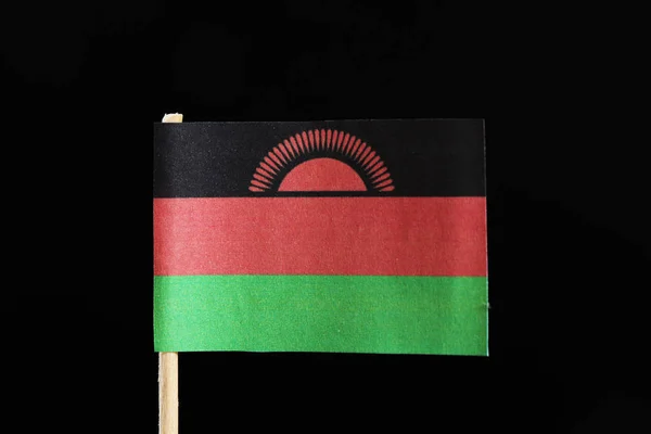Una Bandera Original Malawi Sobre Palillo Dientes Sobre Fondo Negro — Foto de Stock
