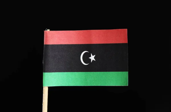 Bandera Oficial Libia Sobre Palillo Dientes Sobre Fondo Negro Consta — Foto de Stock
