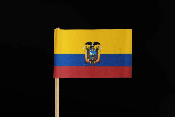 Bandera Nacional Ecuador Sobre Palillo Dientes Sobre Fondo Negro Tricolor — Foto de Stock