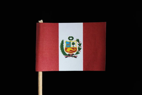 Een Officiële Originele Vlag Van Peru Tandenstoker Zwarte Achtergrond Een — Stockfoto