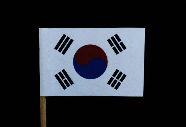 Una Bandera Única Corea Del Sur Palillo Sobre Fondo Negro — Foto de Stock