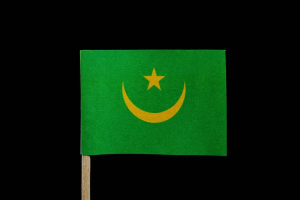 Bandera Oficial Mauritania Sobre Palillo Dientes Sobre Fondo Negro Consta — Foto de Stock
