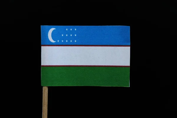 Una Bandera Oficial Única Uzbekistán Palillo Sobre Fondo Negro Rayas — Foto de Stock