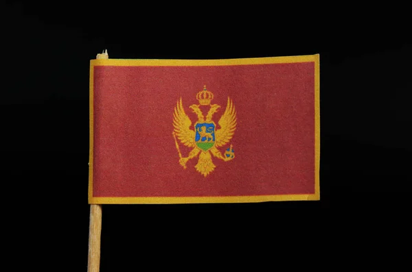 Een Officiële Nationale Vlag Van Montenegro Tandenstoker Zwarte Achtergrond Een — Stockfoto