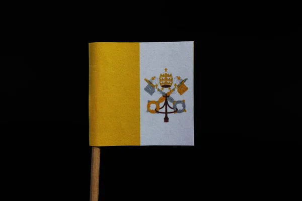 Een Officiële Originele Nationale Vlag Van Vaticaanstad Tandenstoker Zwarte Achtergrond — Stockfoto