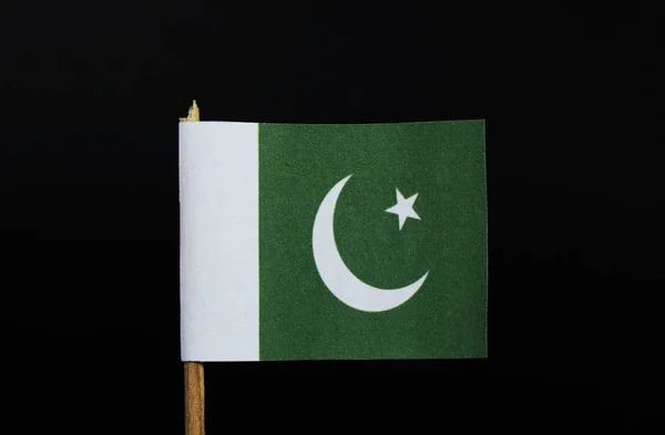 Bandera Nacional Pakistán Palillo Dientes Sobre Fondo Negro Una Estrella — Foto de Stock