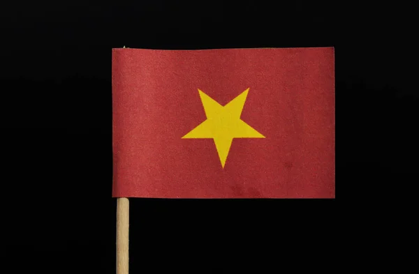 黒い背景につまようじでベトナムの公式の旗 赤のフィールドを中心とした大規模な黄色の星 — ストック写真