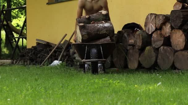 Young Man Full Force Rides Rotten Stump Wheels Building Cleaning — Stock Video